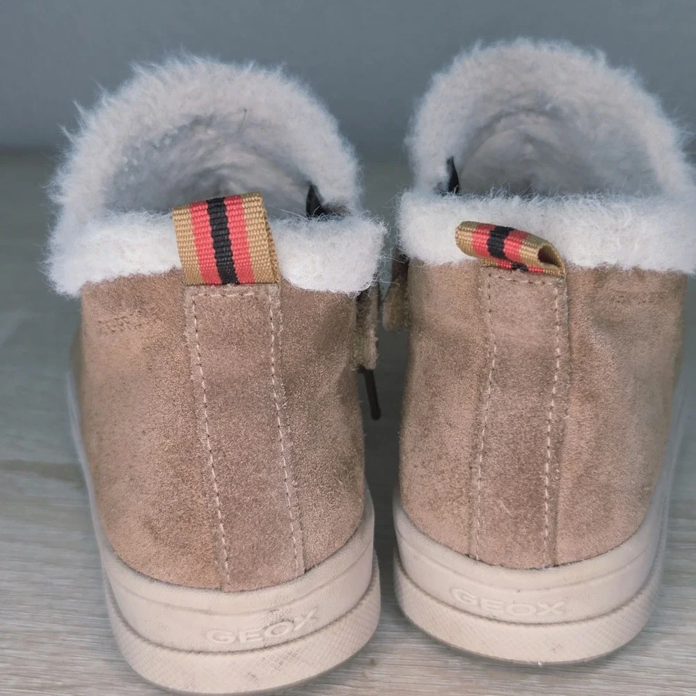 Geox Kids Suede Shearling Lined Ankle Boots Size 28 Side Zip Winter Brown‎